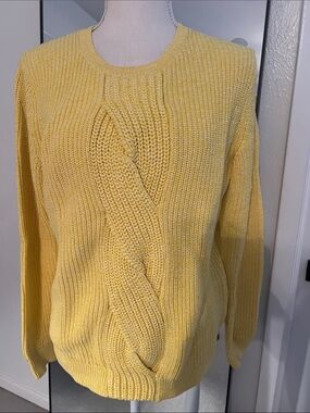 Talbots Yellow Cable-Knit Crewneck Sweater